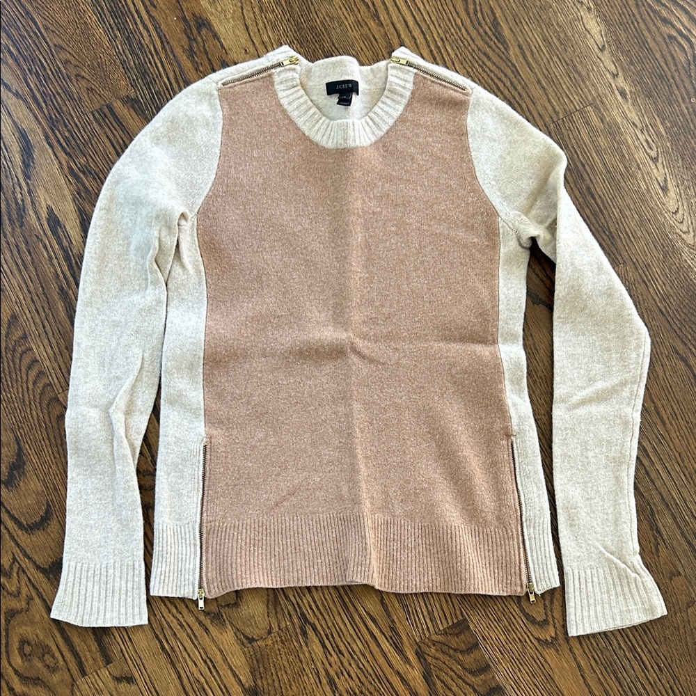 J-Crew Two-Tone Wool Sweater with Zipper Details